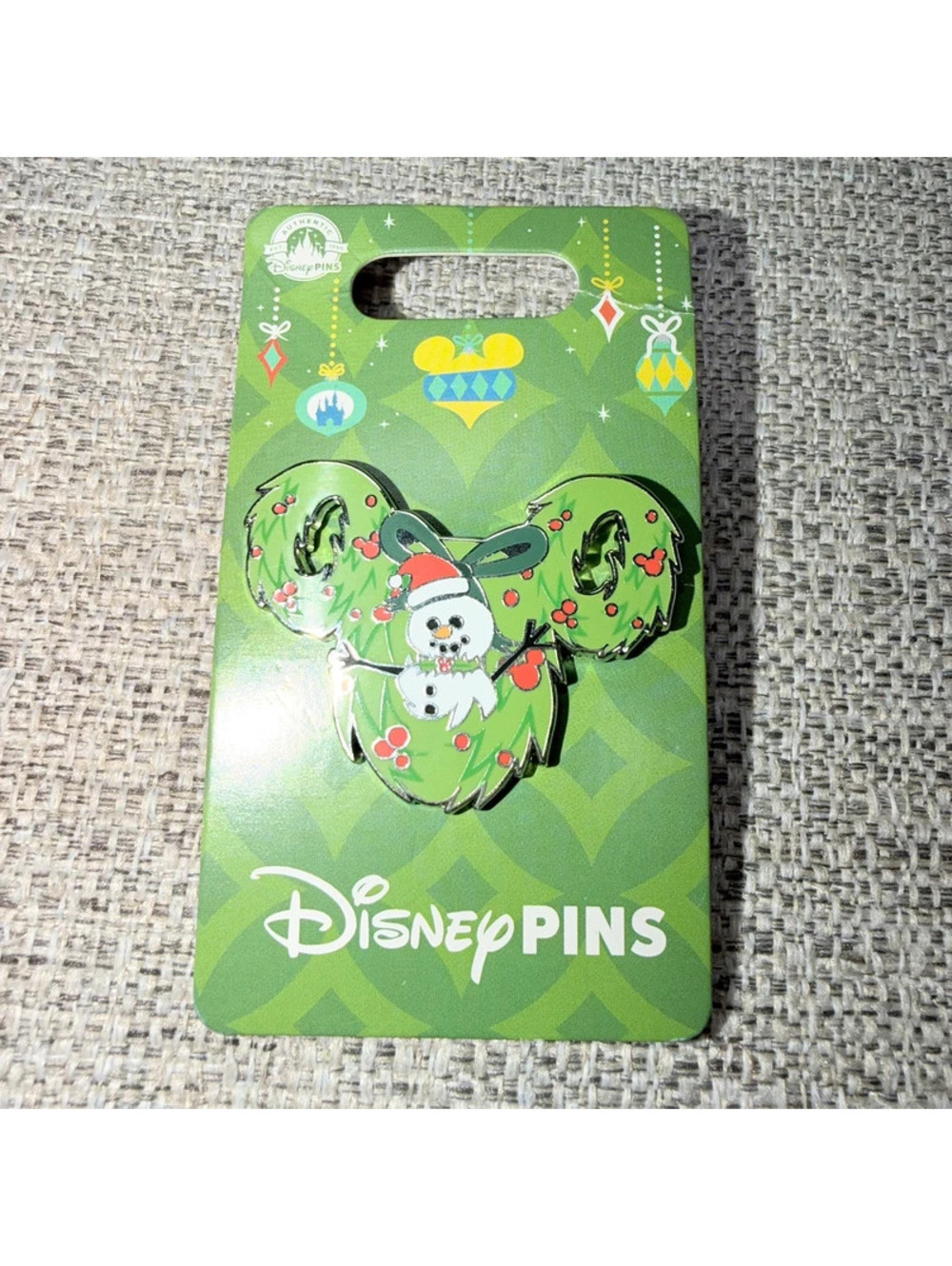 Disney Parks Mickey Mouse Christmas Wreath Snowman Holiday Trading Pin New Card